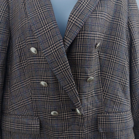 NINE WEST Double Breasted Blazer XXL Gold Plaid Metallic Gold Buttons NEW Career - Picture 2 of 10